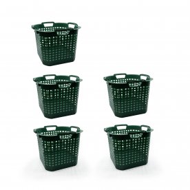 SET OF 5 FOREST GREEN STACKABLE BASKETS