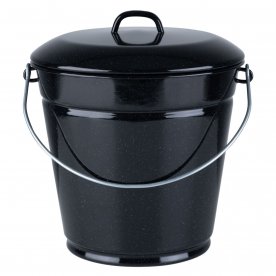 ENAMELLED BUCKET WITH HANDLES AND BLACK LID