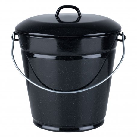 ENAMELLED BUCKET WITH HANDLES AND BLACK LID
